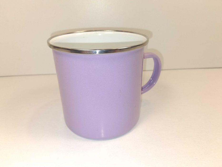 F051 Kubek Emaliowany Fioletowy Retro Duży 10 cm Solidny Klasyczny