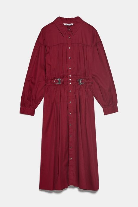 Zara burgundy shirt best sale dress