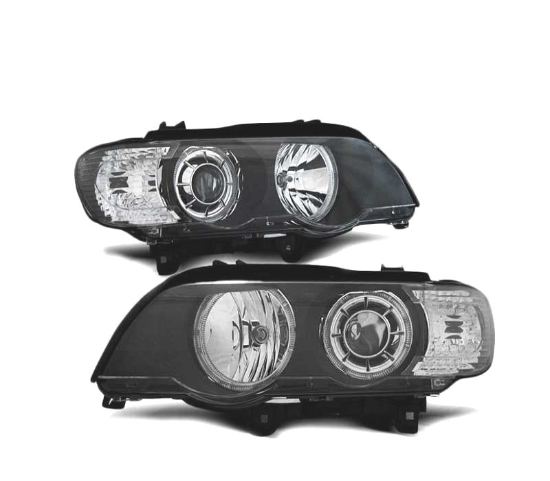 FARÓIS ANGEL EYES LED BMW X5 E5 99-03 PRETO