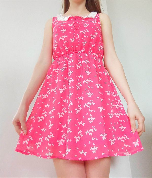 Sukienka malinowa boho letnia S 36