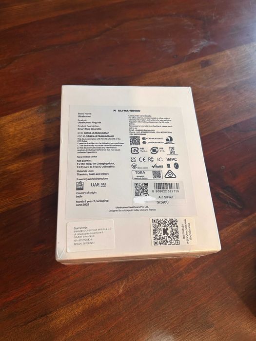 Nowy Smartring ULTRAHUMAN Ring Air 56.86mm Srebrny Rozmiar 8