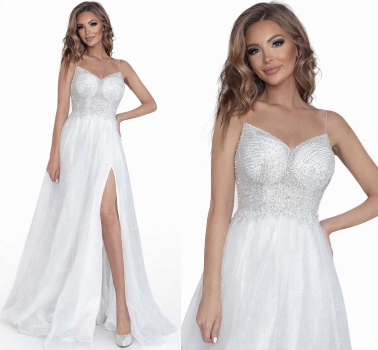 Suknia ślubna #81 glamour linia A brokat cekinki rozmiar 36 S
