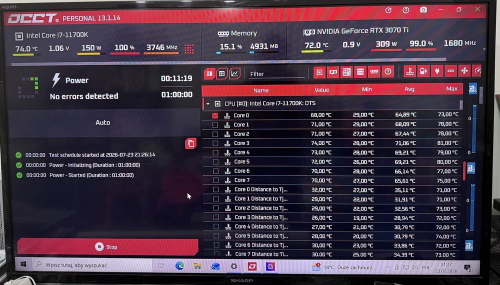 Komputer gamingowy i7,rtx 3070ti,32 gb ram rgb