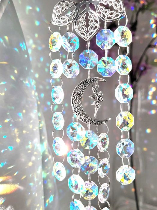 ŁAPACZ SNÓW Słońca Zawieszka na okno Szklana Kolorowa Księżyc Elf