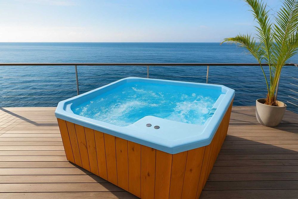 Mobilna sauna z jacuzzi piecem schodki balia basen transport