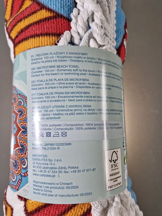 Duży Ręcznik Plażowy Koc Okrągły 150 cm Mikrofibra