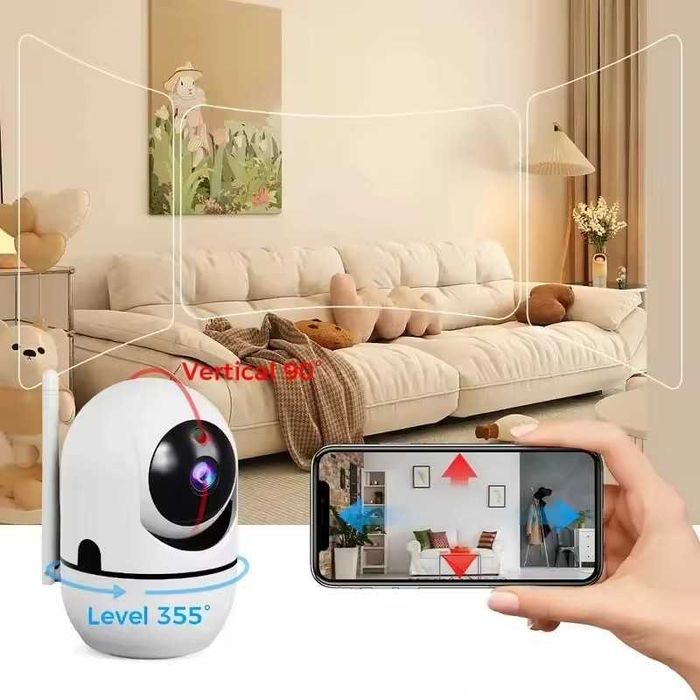 2 Câmaras de segurança doméstica inteligente, panorâmica 360° com PTZ