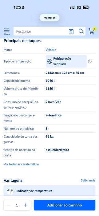 Frigorífico expositor  – Apenas 10 dias de uso – 99% novo