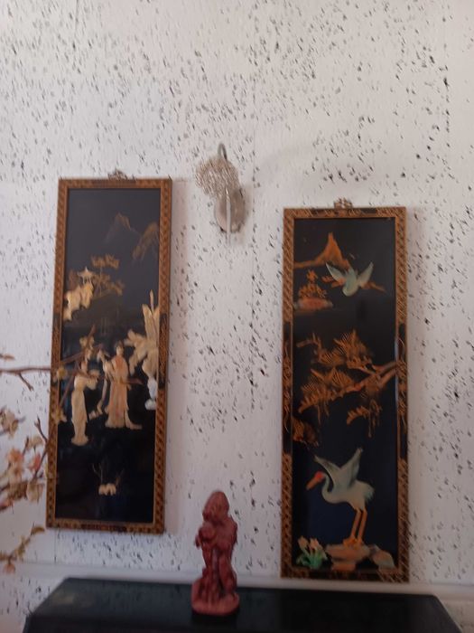 Conjunto de 2 quadros chiness, com madrepérola impecáveis