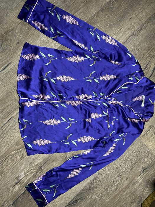 Атласна синя піжама М комплект сорочка-штани для дому