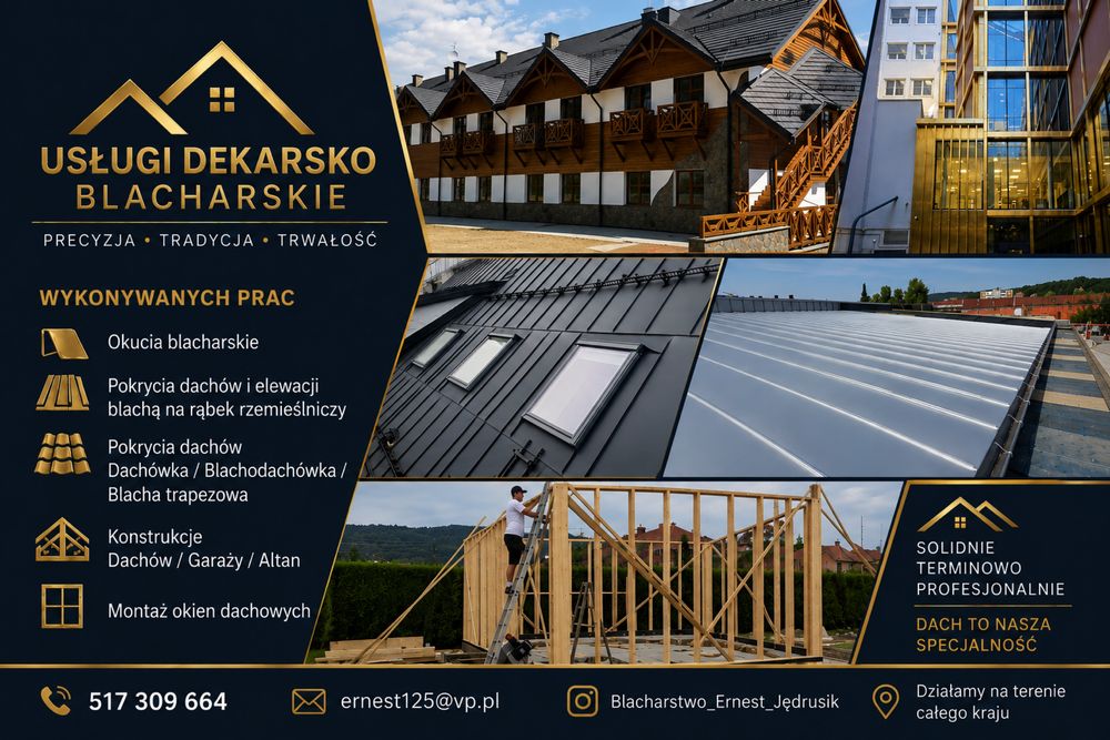 Pokrycia i konstrukche dachowe/obrobki blacharskie/domy szkieletowe/altany