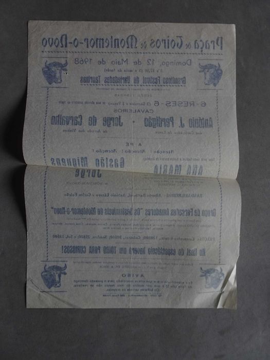 Programa de tourada Bullfight Montemor-o-Novo 1968