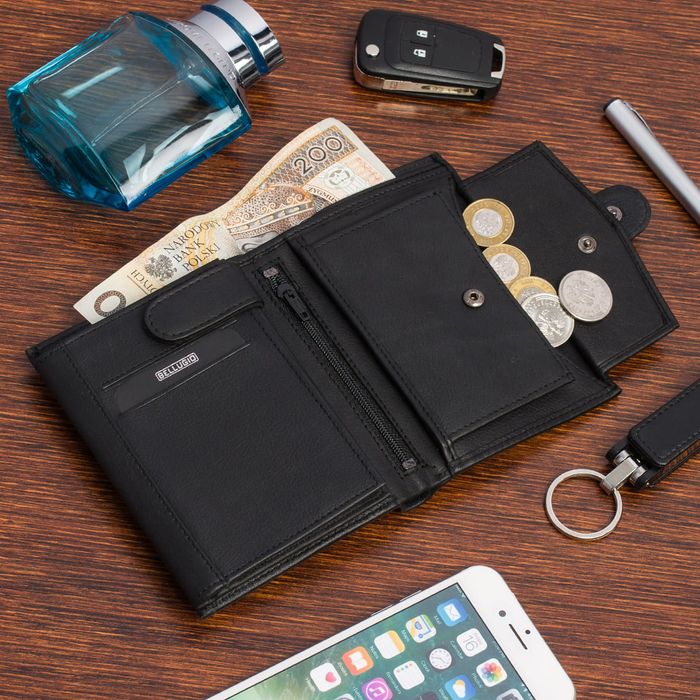 portfel męski z lampasem bellugio  - czarno-czerwony