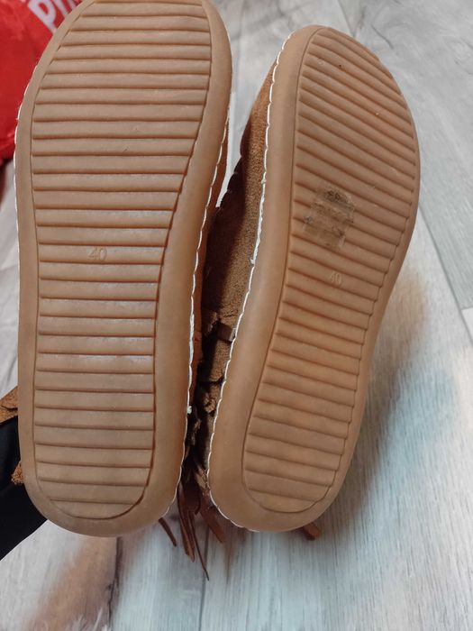 (39) Brązowe z frędzlami Botki kowbojki na szeroką stopę, Nowe