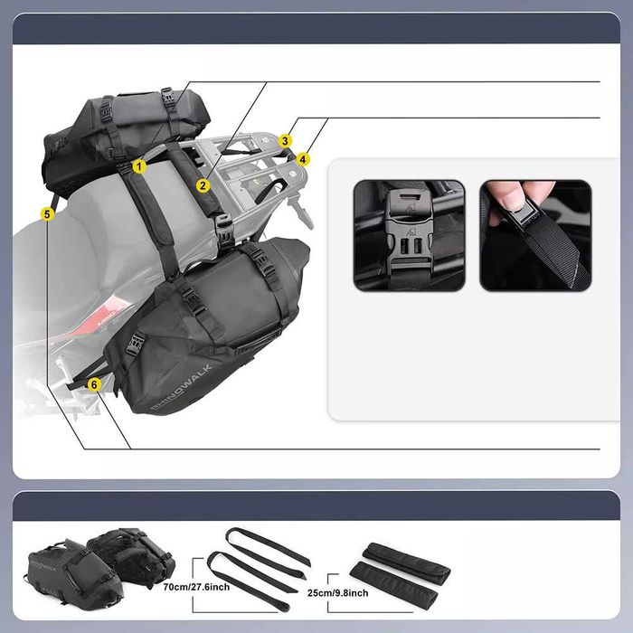Sacos laterais para moto 18L/28L/48L - Impermeáveis sistema de fixação