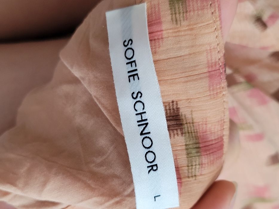 Beżowa elegancka długa spódnica we wzory z falbanami premium Sofię Sch