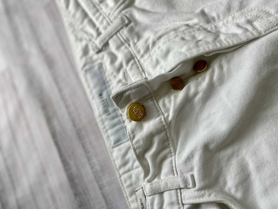 Goldgarn Denim jeansy białe rurki z dziurami elastyczne 100% bawełna