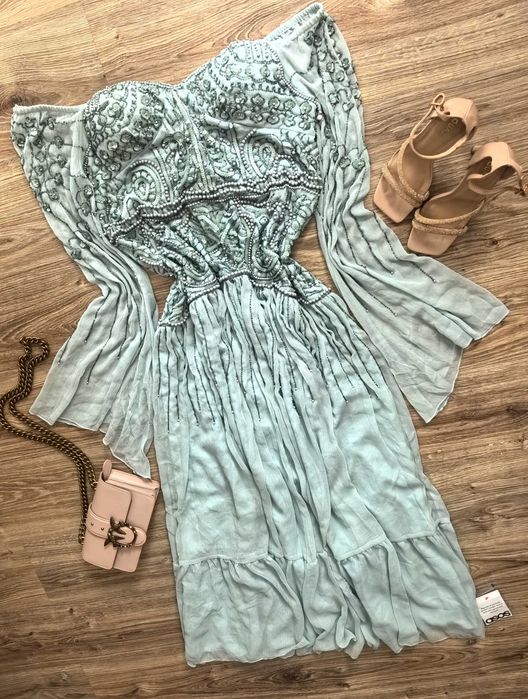 Asos piękna bogato zdobiona perełki 46 XXXL impreza wesele sylwester