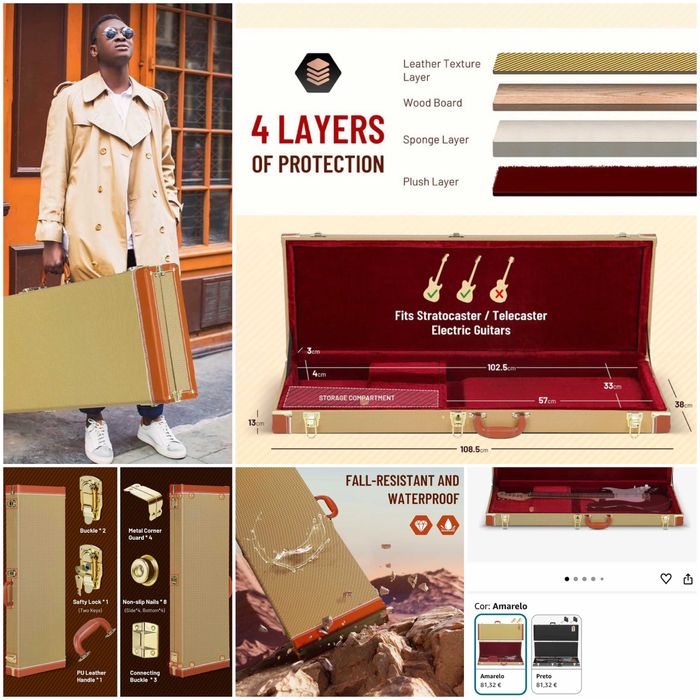 Mala Rigida Transporte Guitarra Electrica Cahaya - Novo