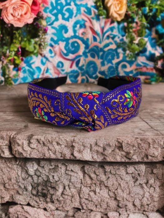 Opaska do włosów Boho/Ethnic, Etno/Floral Sparkle - Royal Blue