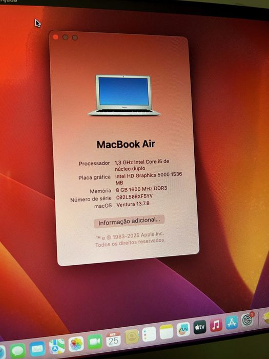 Computador Portátil Macbook Air 11" Mac OS Ventura