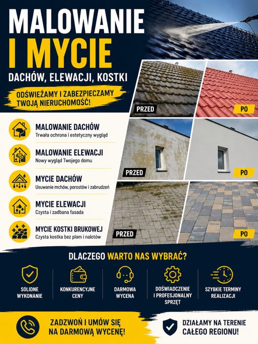 Malowanie Dachów i Elewacji | Mycie Dachów, Kostki Brukowej | Profesjonalnie