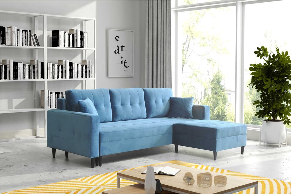 Porto. Narożnik modułowy. Kanapa z pufą. Funkcja spania. Sprężyny