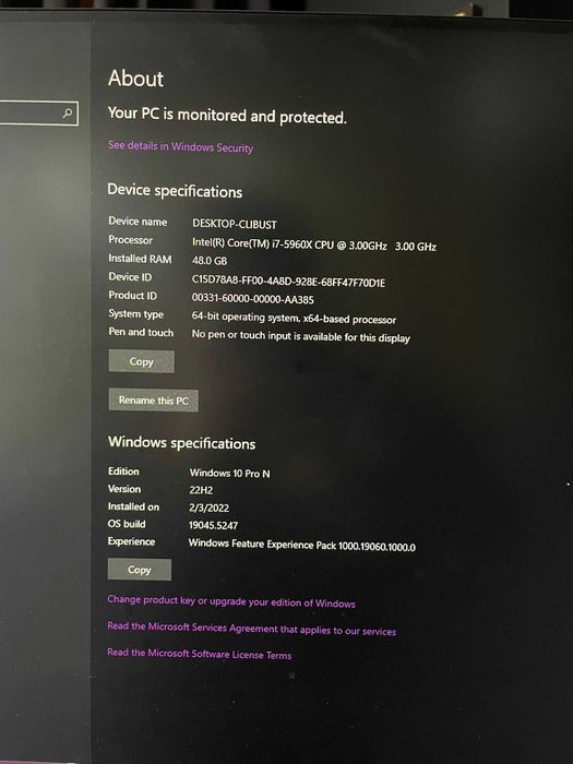 PC Intel Core i7-5960x, GPU GEFORCE RTX 2080 Super, RAM 48 GB DDR4, SSD 1 TB