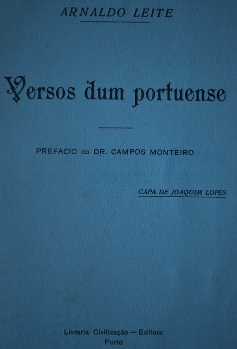 Versos Dum Portuense de Arnaldo Leite (1.ª Edição Ano de Edição 1927)