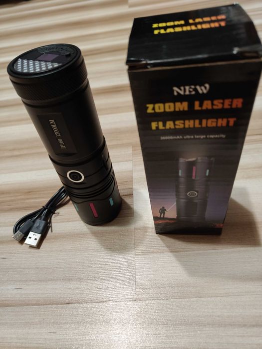 Mocna latarka taktyczna ZOOM LASER 6 trybów Ładowanie USB C (L1546)