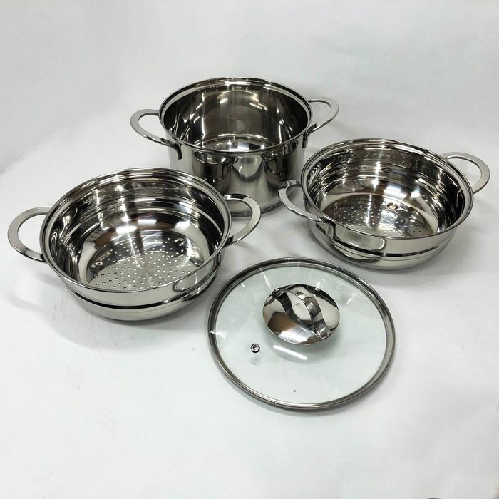 Каструля-пароварка LB-1857CB з нерж. сталі зі скляною кришкоюі