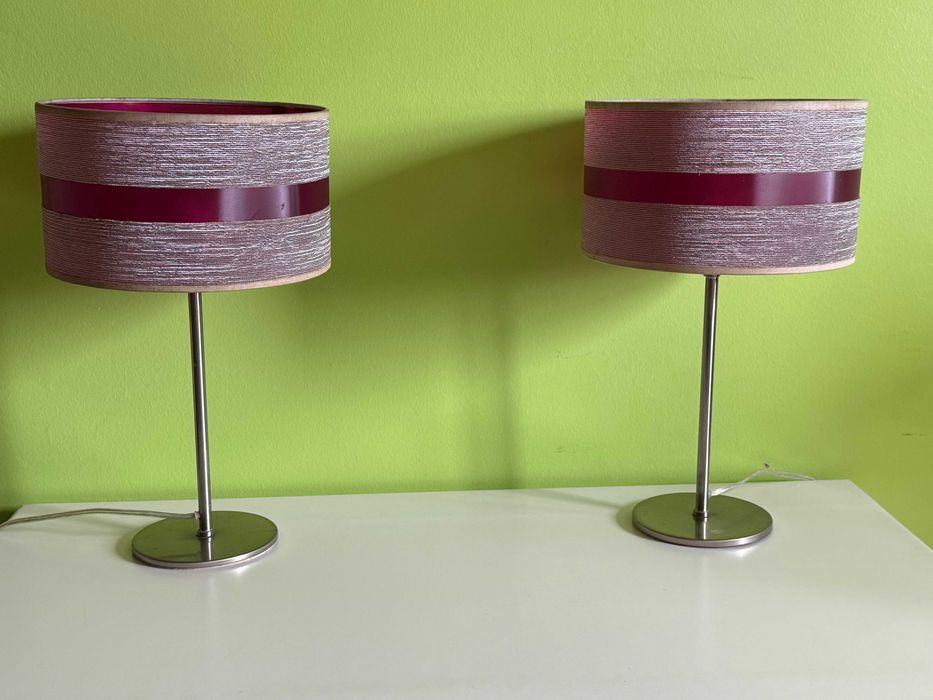 Conjunto de candeeiros de quarto rosa e prateado: 1 teto e 2 cabeceira