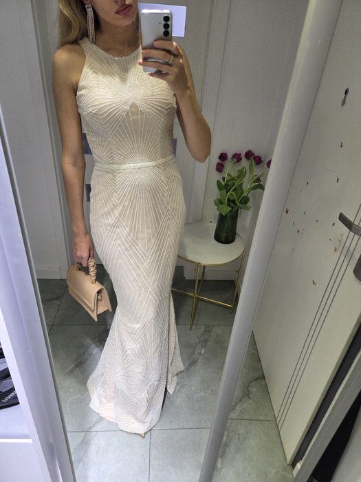 Suknia slubna poprawiny alette nude syrenka rybka maxi dluga