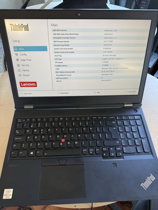 Portátil Lenovo Workstation P15 15.6” i7 10850H 32GB RAM 2x512GB NVME GPU NVidia Quadro T2000 4GB
