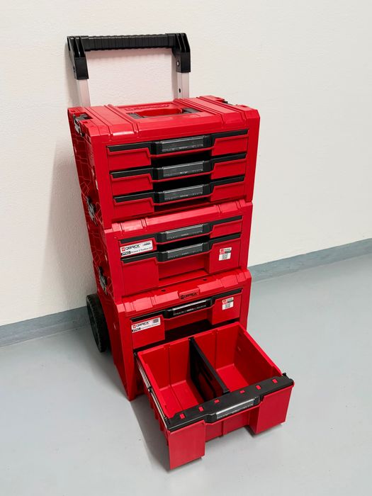 Carrinho e caixas de ferramentas com gavetas QBRICK System Pro Red Ultra HD