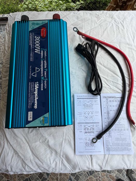 Инвертор с чистой синусоидой на 3000W, 12V-220V, с встроенной 15А зарядкой аккумулятора Wimpex - WX-3000