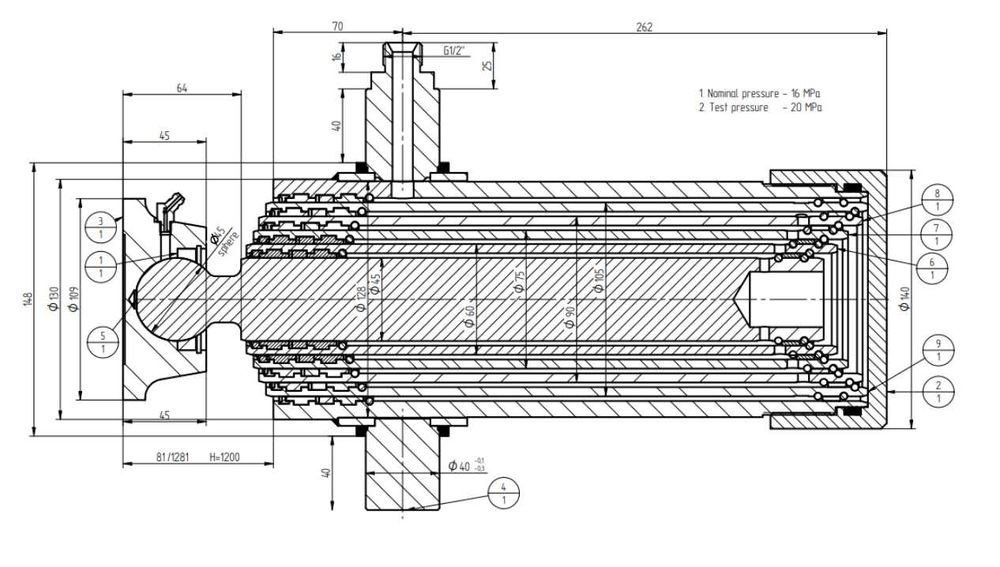 siłownik tłok kipra 1200 mm. wysuwu. 11 ton.