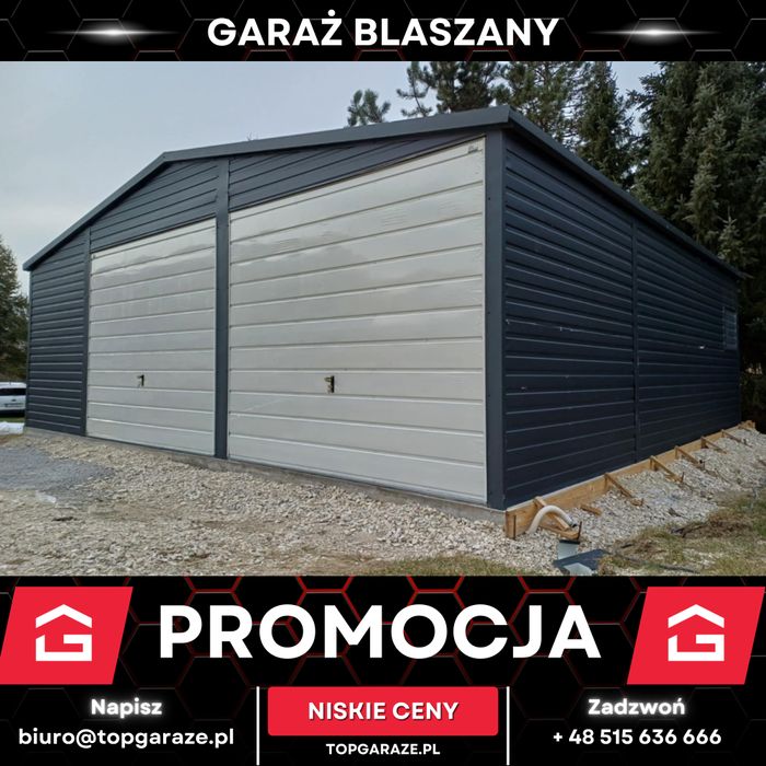 Garaż blaszany dwustanowiskowy z pomieszczeniem 8x6m biały grafit