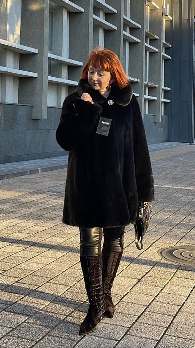 Шуба норкова black glama з капюшоном манто оверсайз 48-54