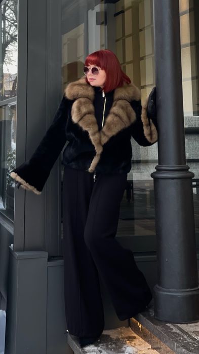 LUX Шуба норкова BLACK GLAMA Італія бомбер автоледі  С-М-Л