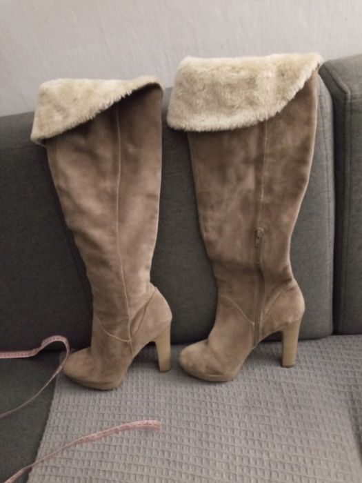 Kozaki bezowe za kolano 38 obcas 10cm