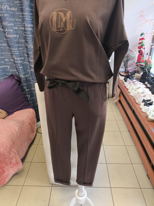 La mu eleganckie bawełniane spodnie czekolada rozm S m l xl