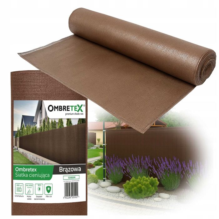 Brązowa Siatka cieniująca osłona płot Ombretex 1,5x50m 200g hurtownia