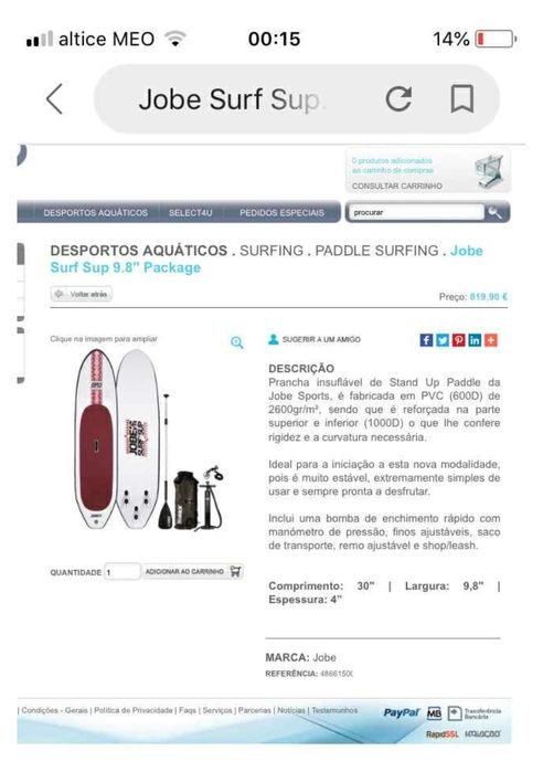 Prancha de padel  Jobe Surf SUP 9.8