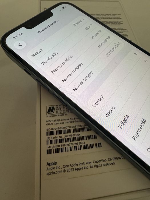 iPhone 14 128gb Blue Idealny Bateria 100%