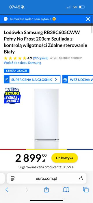 Lodowka Samsung RB38C605CWW no frost biala