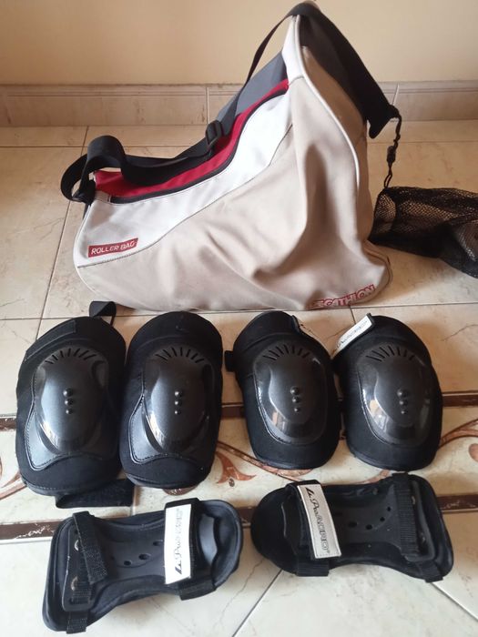 patins em linha + saco + proteções