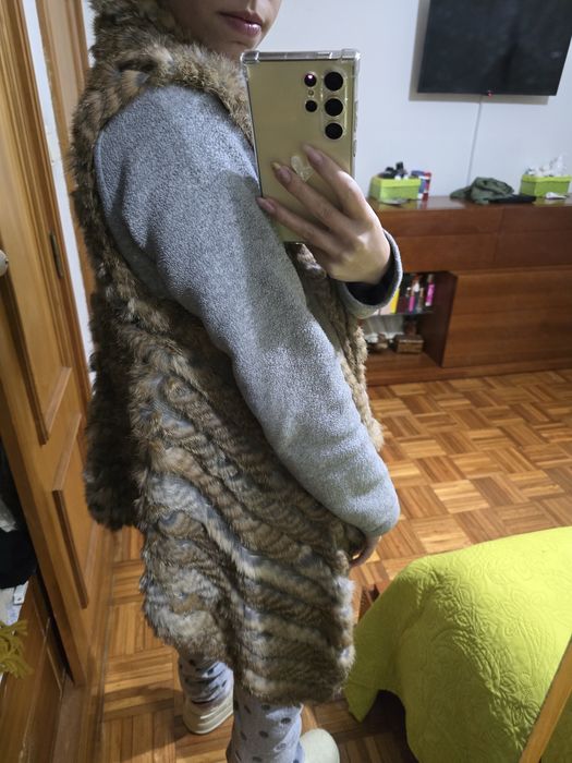 Colete malha e pelo de coelho
