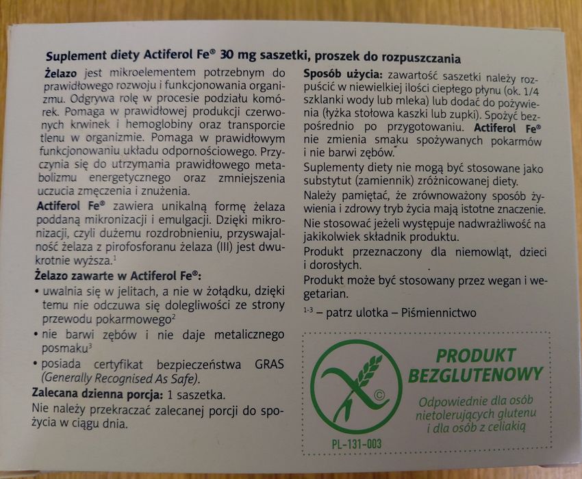 Actiferol Fe żelazo 30 mg w saszetkach 29 szt saszetek