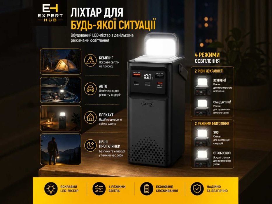 Зовнішній акумулятор XO PR287 80000mAh павербанк з ліхтариком 22.5W